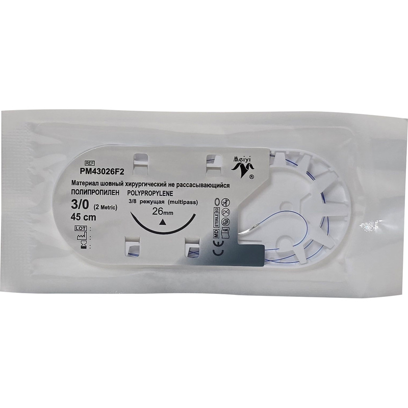 Изображение товара Купить хирургический нерассасывающийся шовный материал полипропилен USP 3/0 45 см 26 мм режущая игл