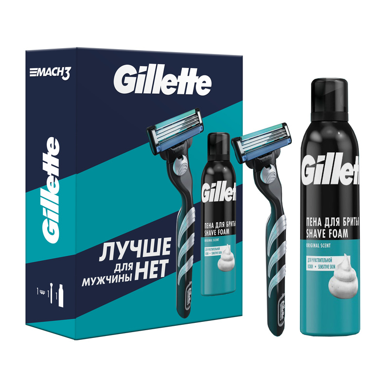 Изображение товара Подарочный набор Gillette Mach3 для мужчин набор с пеной и станком