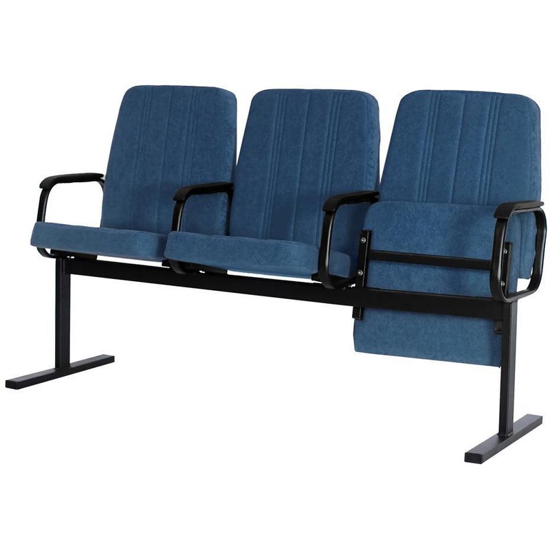 Изображение товара Многоместная секция София КМ 6-03 синяя/черная 3 места ткань металл Россия