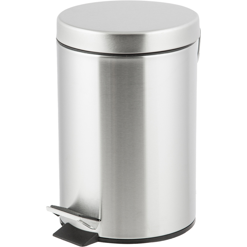 Изображение товара Ведро мусорное 3 литра нержавеющая сталь с педалью и крышкой серебристое (26x19x19 см)