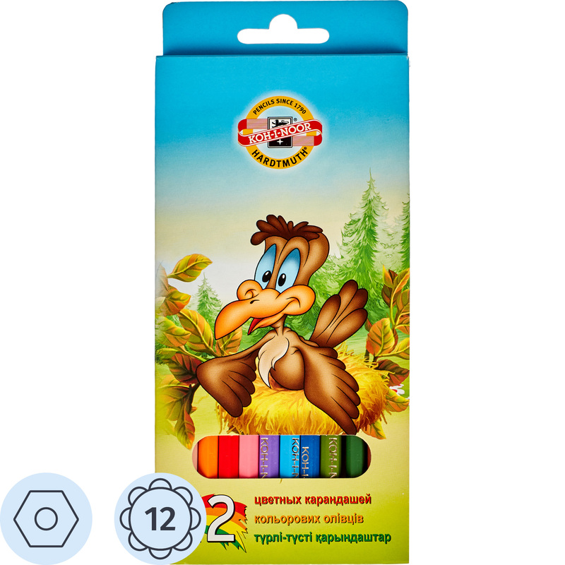 Изображение товара Карандаши цветные Koh-i-Noor Birds 12 штук шестигранные для рисования