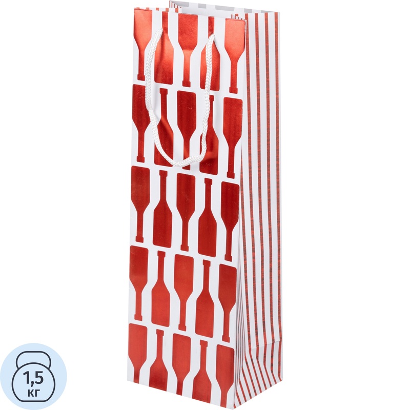 Изображение товара Пакет подарочный под бутылку с тиснением Miland Красная бутылка (36.5x12.5x9 см)