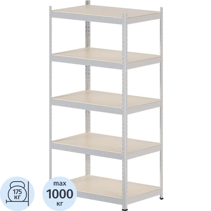 Изображение товара Уценка. Стеллаж металлический First HIT Board 5 полок (металлик, 912х600х1824 мм)