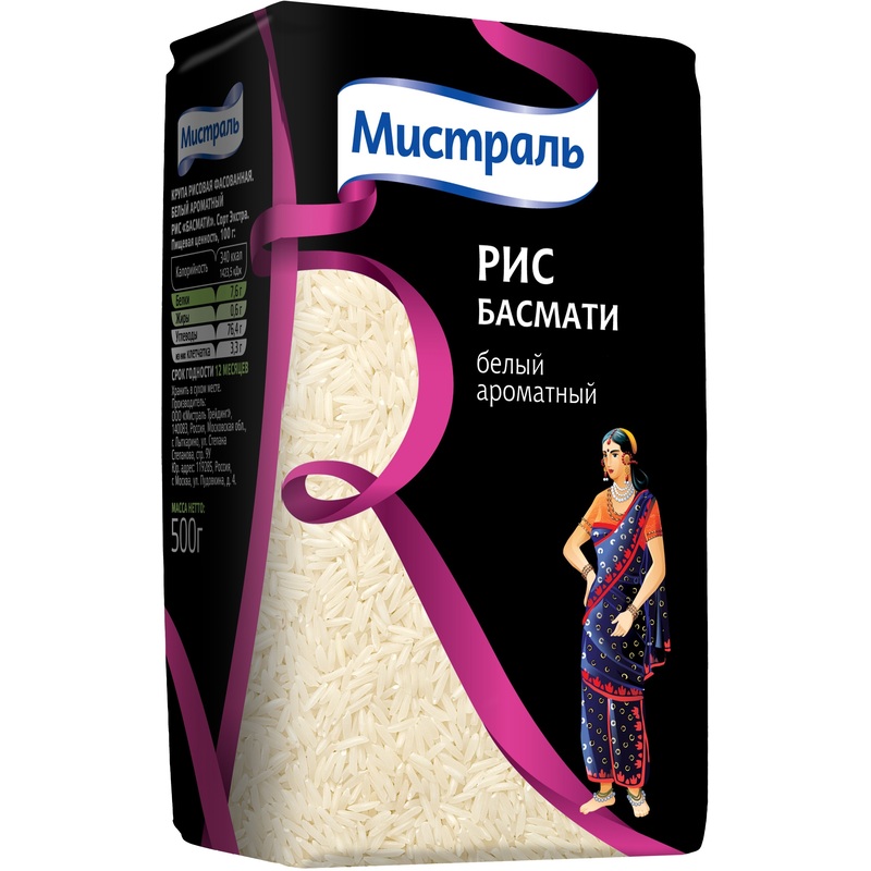 Изображение товара Рис длиннозерный Мистраль Басмати экстра 500 г
