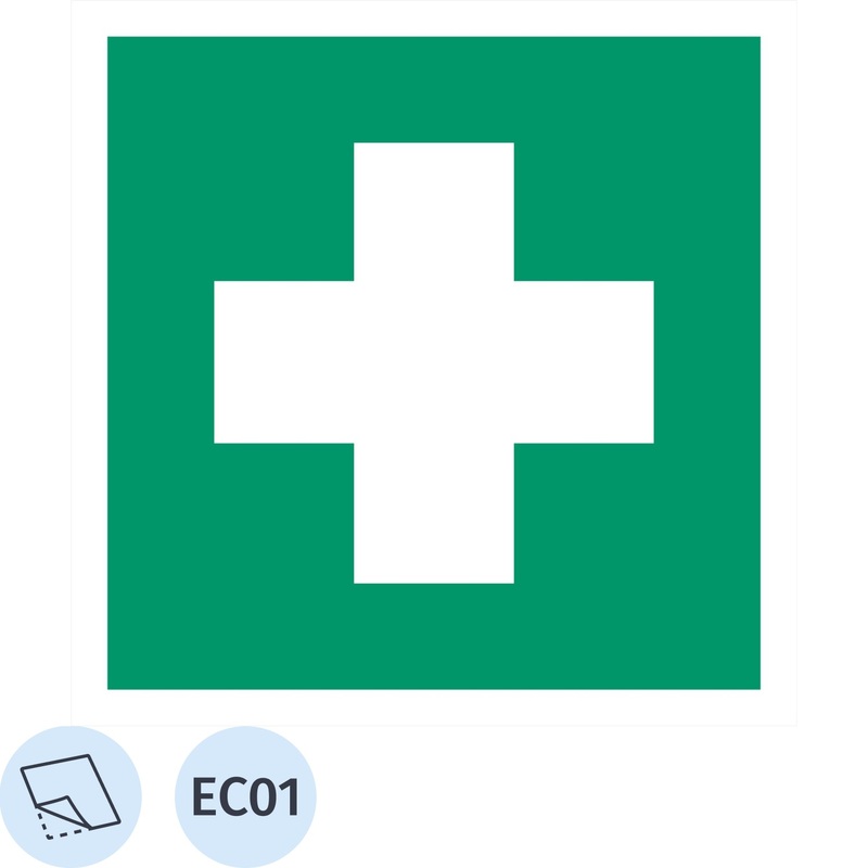 Изображение товара Знак безопасности Аптечка первой медицинской помощи EC01 100x100 мм фотолюминесцентный