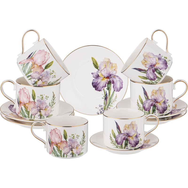 Изображение товара Набор чайный Lefard Irises на 6 персон фарфор 12 предметов с золотой окантовкой