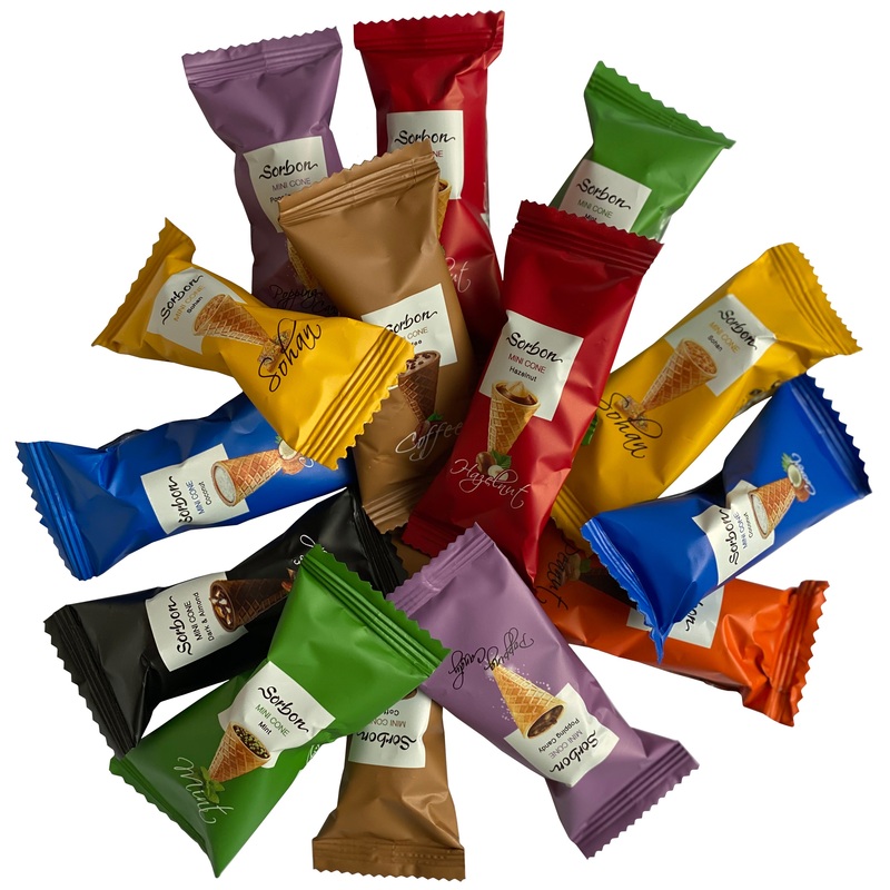 Изображение товара Конфеты шоколадные Sorbon Радуга вафельные мини-рожки ассорти 1.5 кг