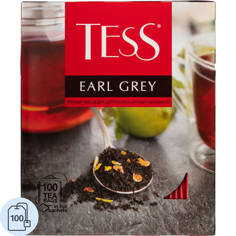 Изображение товара Чай черный Tess Earl Grey 100 пакетиков (бергамот)