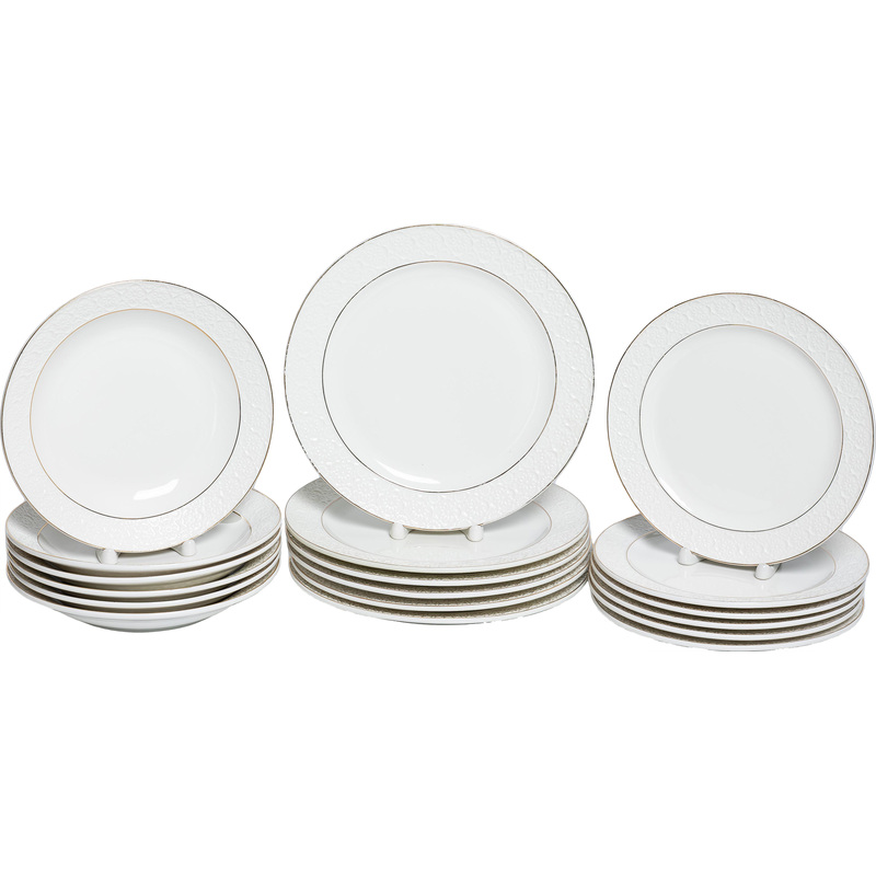 Изображение товара Набор тарелок на 6 персон 18 предметов фарфор с золотым кантом