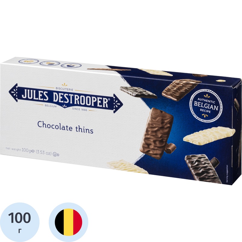 Изображение товара Печенье сдобное в глазури Jules Destrooper Belgian Chocolate Thins 100 г
