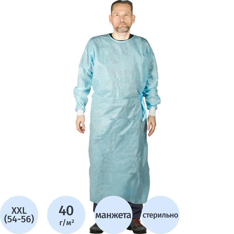 Изображение товара Одноразовый хирургический халат Каптель стандарт+ 54-56 голубой стерильный