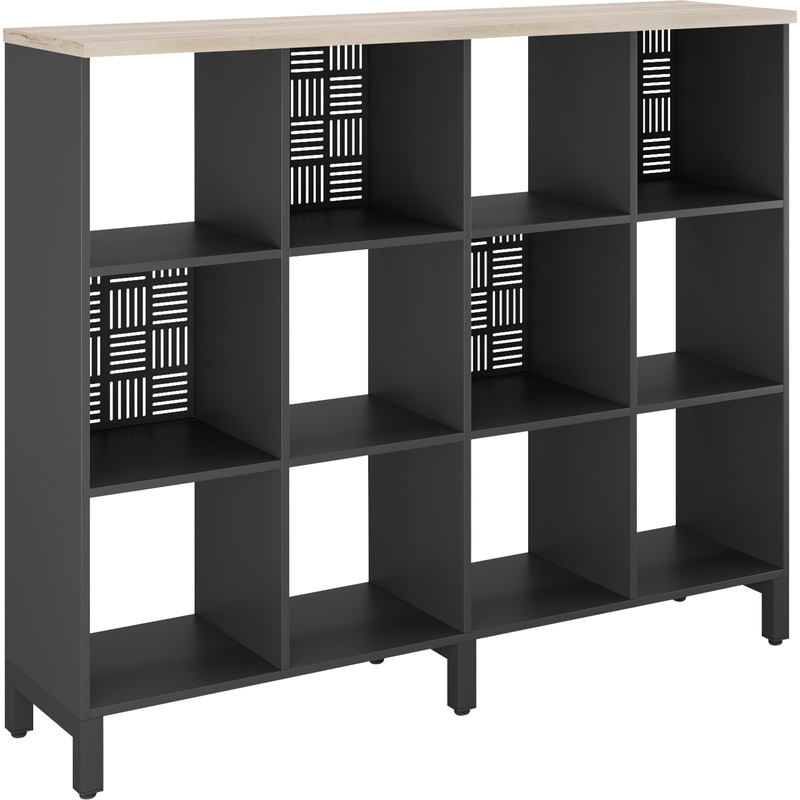 Изображение товара Стеллаж для документов Kobor SQ-3Х4 чёрный муар/дуб натуральный 1484х370х1230 мм