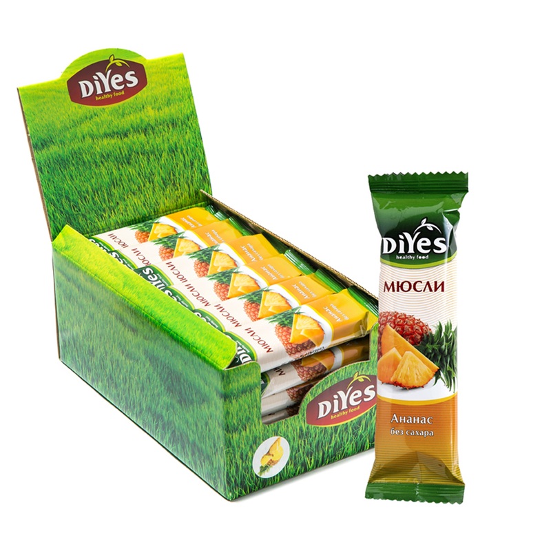 Изображение товара Батончик мюсли DiYes Ананас без сахара 36 шт по 25 г диетический перекус