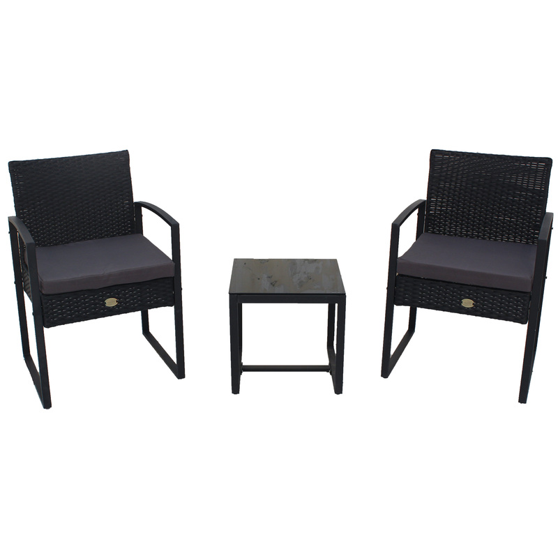 Изображение товара Набор мебели Фрост серый черный стол и 2 кресла с подушками из прочных материалов