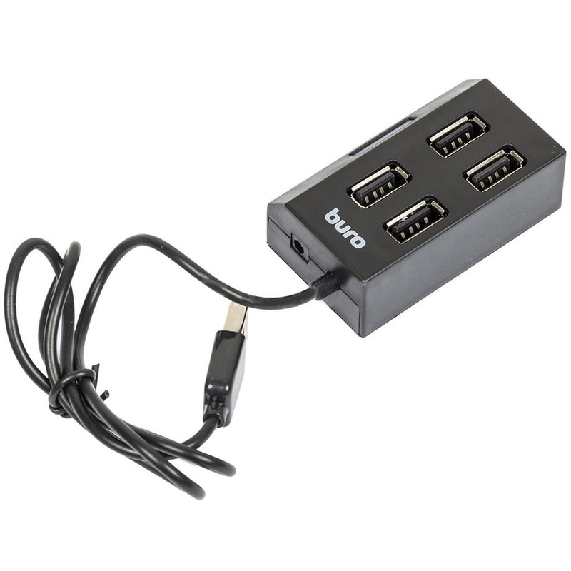 Изображение товара Разветвитель USB Buro BU-HUB4-U2.0 4 порта компактный и совместимый