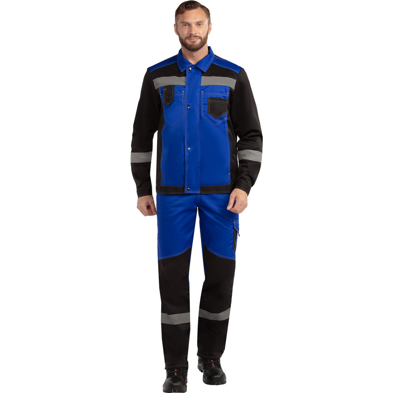 Изображение товара Костюм рабочий летний мужской л21-КПК с СОП васильковый/черный (размер 88-92 (44-46), рост 170-176)