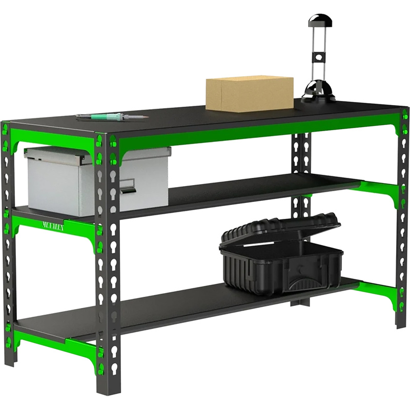 Изображение товара Производственный металлический стол 2 полки зеленый/серый 1000х500х750 мм