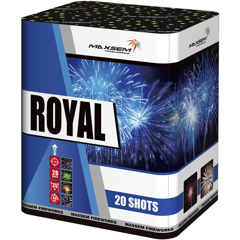 Изображение товара Батарея салютов Maxsem Royal 20 залпов GP507 с яркими эффектами безопасный радиус