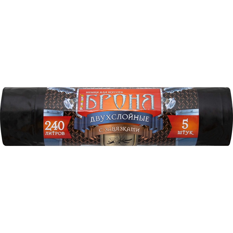 Изображение товара Мешки для мусора Ромашка Броня 240 литров черные с завязками 5 штук