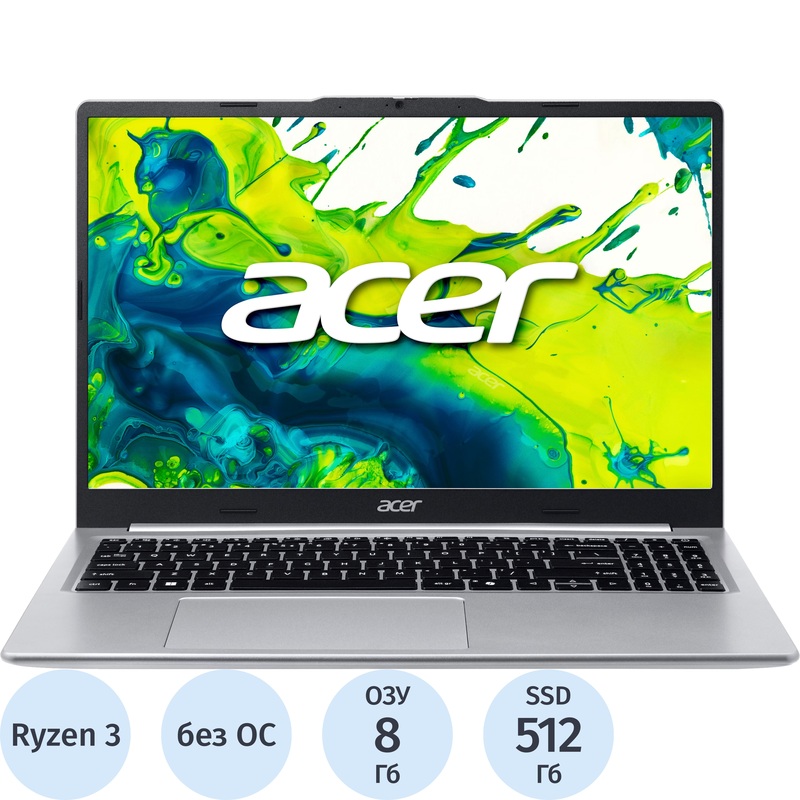 Изображение товара Ноутбук Acer Aspire Lite AL15-46P-R0W8 15.6" серебристый AMD Ryzen 3 5400U/8 ГБ/SSD 512 ГБ (NX.JXVCD.002)