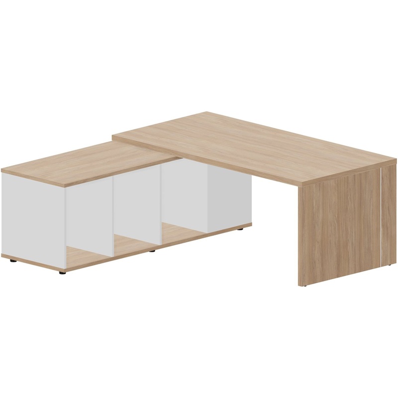 Изображение товара Офисный уголковый стол Norman NR180TSGOWBLOW с тумбой светлый дуб