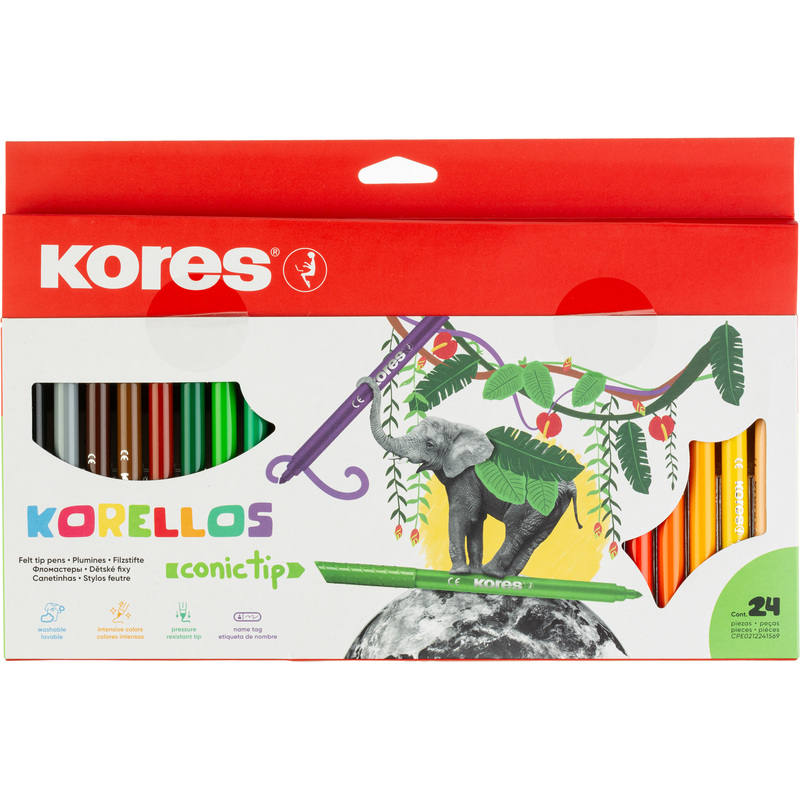 Изображение товара Фломастеры Kores Korellos 24 цвета с вентилируемыми колпачками смываемые
