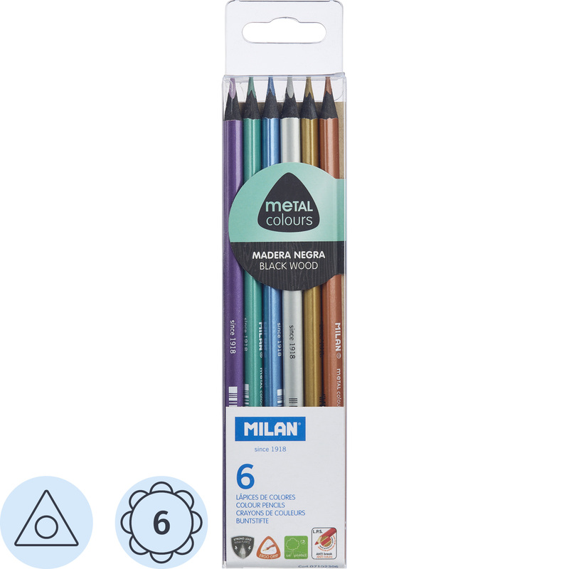 Изображение товара Цветные карандаши Milan 6 штук металлические трёхгранные для детей