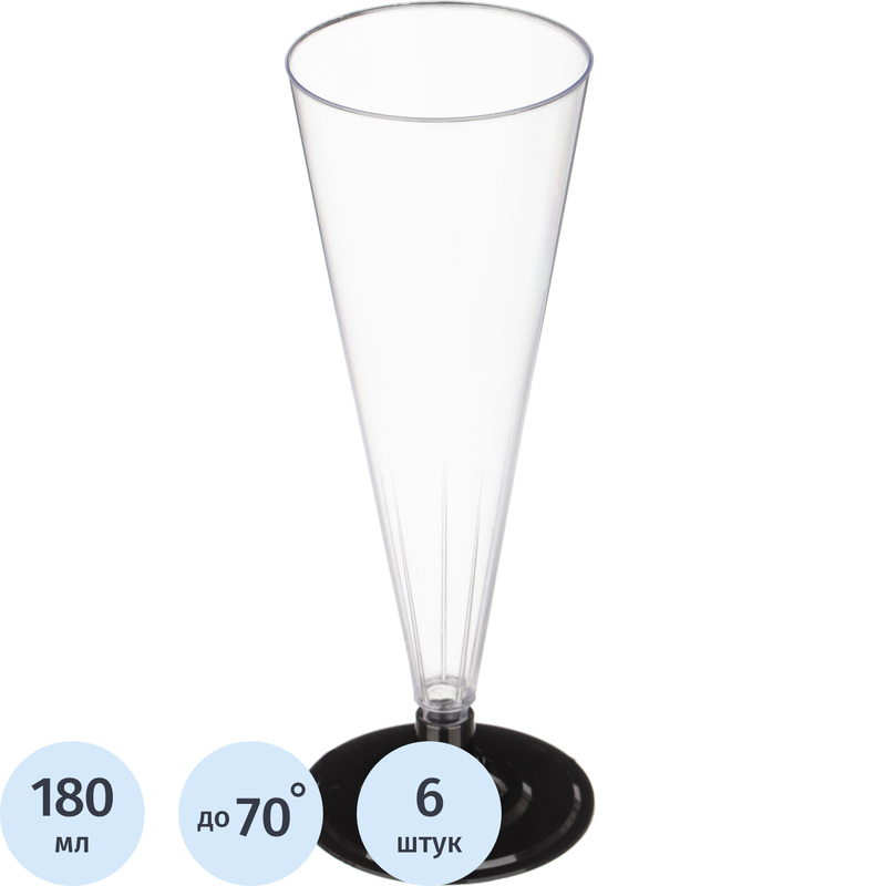 Изображение товара Бокал одноразовый для шампанского пластиковый 180 мл 6 шт Комус