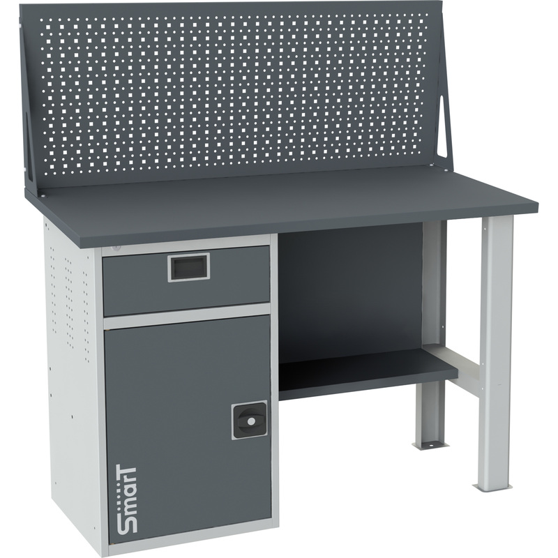 Изображение товара Верстак слесарный Smart 1280.1-1.S1.0.d с тумбой и перфорацией Россия