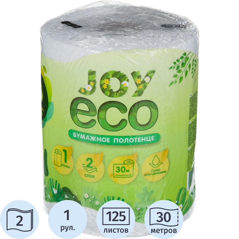 Изображение товара Полотенца бумажные Joy Eco 2-слойные белые 30 метров
