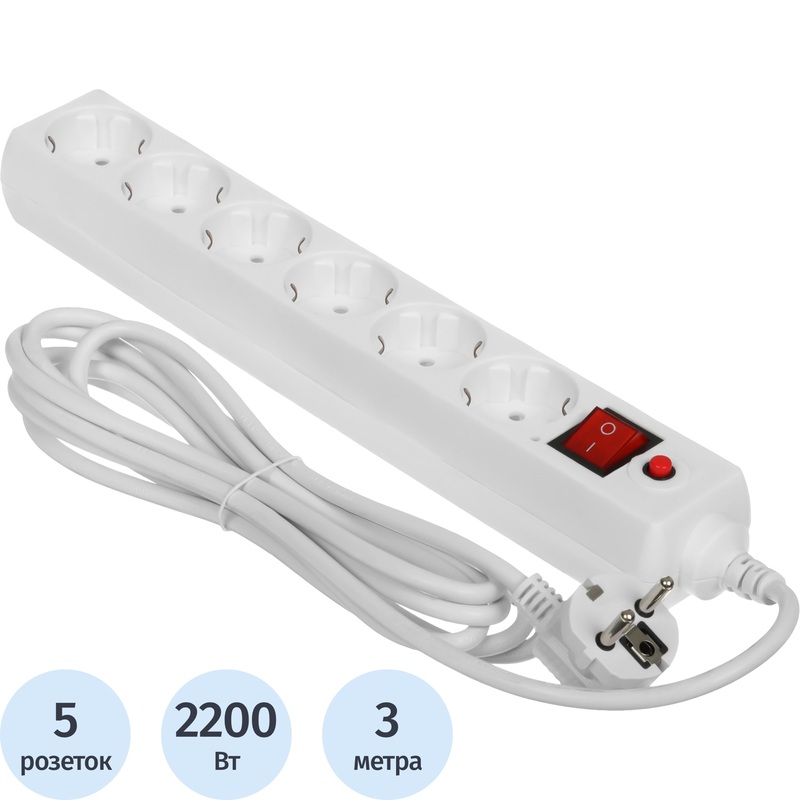 Изображение товара Сетевой фильтр Buro 500SH-3-W на 5 розеток 3 метра