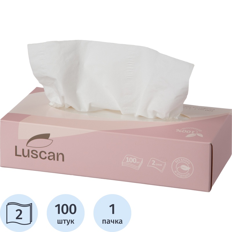 Изображение товара Салфетки косметические Luscan 2-слойные (100 штук в упаковке)