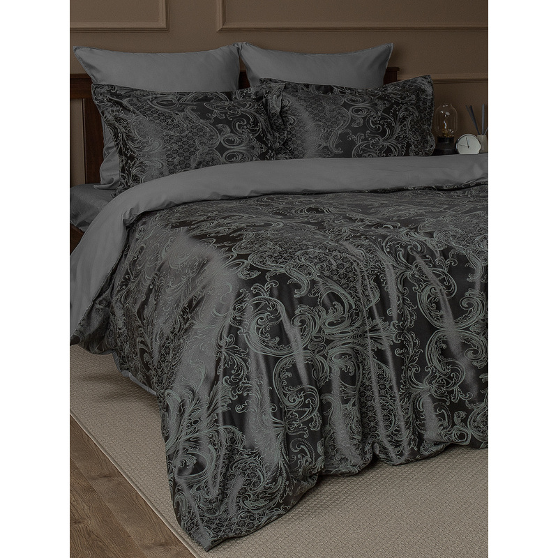 Изображение товара Постельное белье Buenas Noches черное серое 2-спальное сатин жаккард Россия