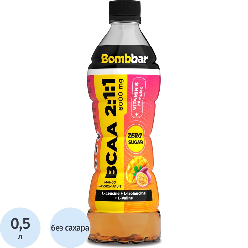 Изображение товара Напиток энергетический Bombbar BCAA манго-маракуйя без сахара 0.5 л