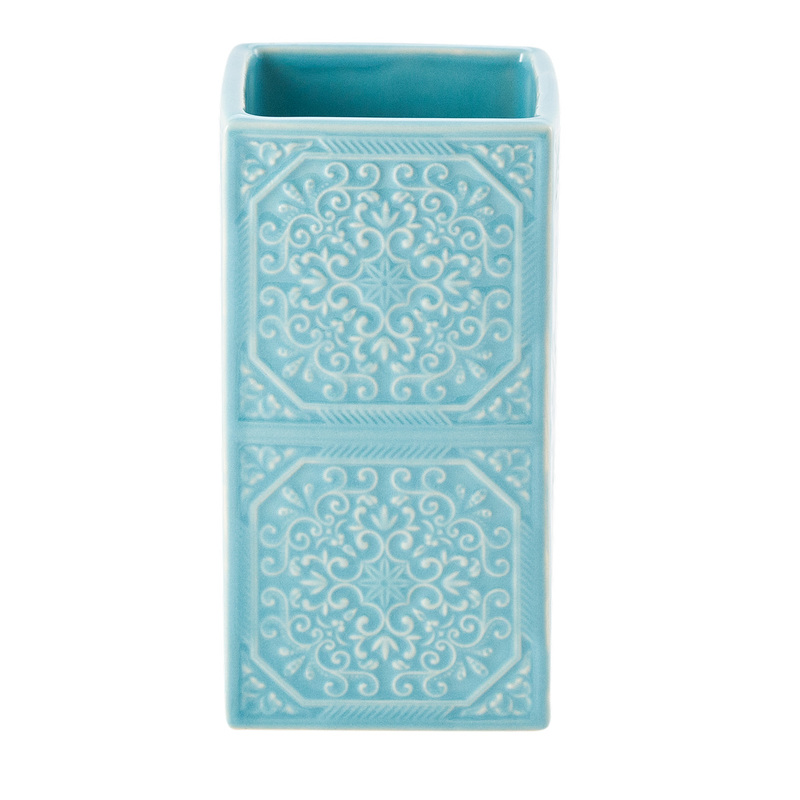 Изображение товара Стакан для ванной Тифани из керамики голубой прямоугольный