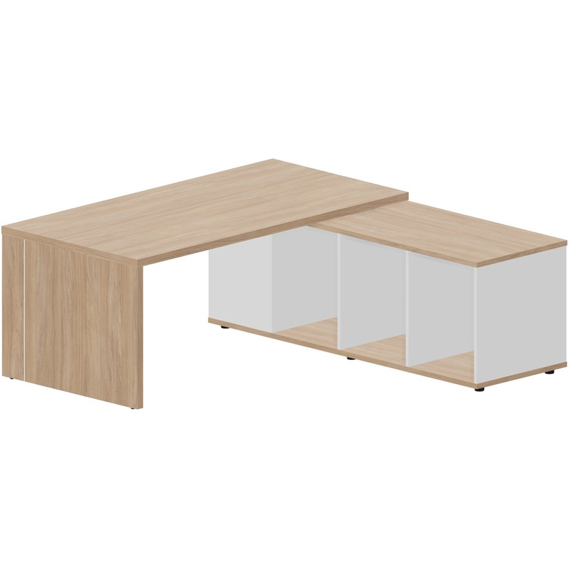 Изображение товара Угловой офисный стол Norman NR180TSDOWBLOW с тумбой, дуб светлый/белый