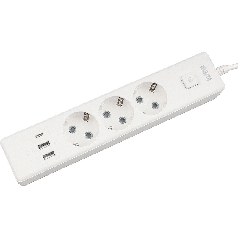 Изображение товара Удлинитель Power Cube 3 розетки USB 1.9 м заземление выключатель белый
