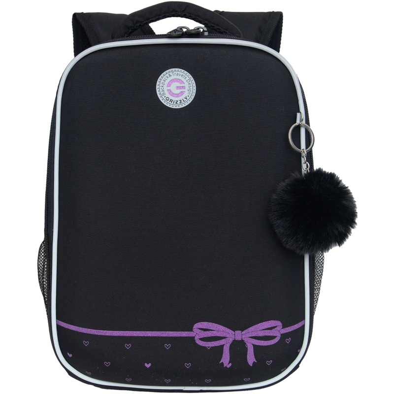 Изображение товара Детский школьный ранец Grizzly черный с сердечками одно отделение