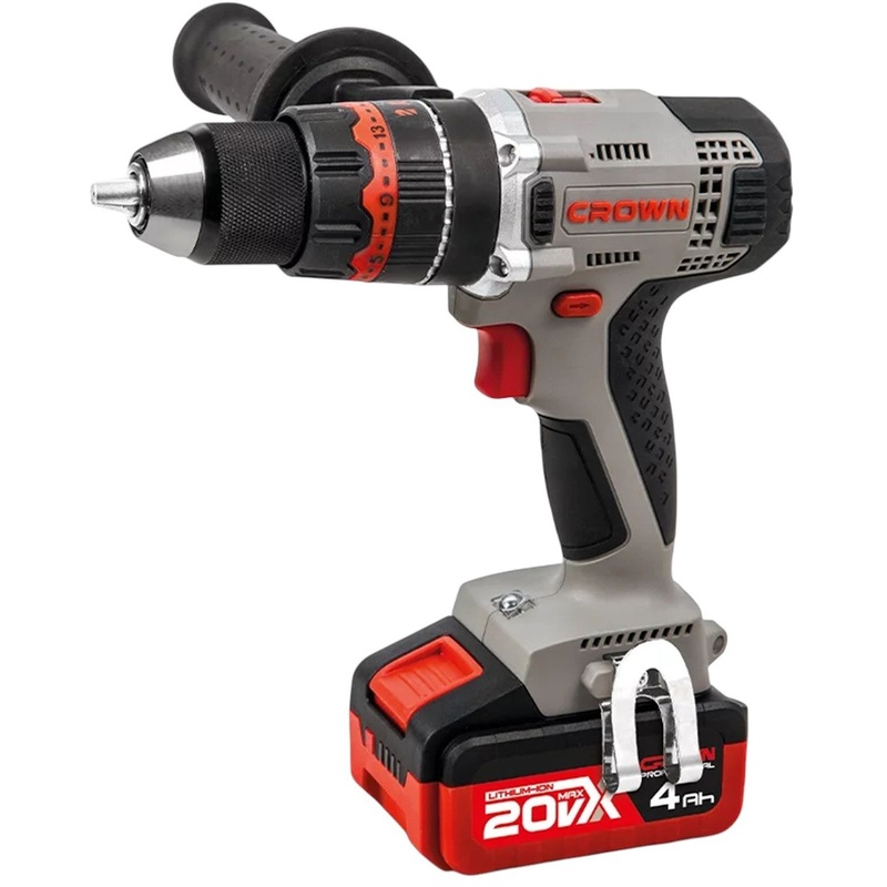 Изображение товара Аккумуляторная ударная дрель-шуруповёрт Crown CT21075HMX-4 BMC 20 В 4 Ач кейс
