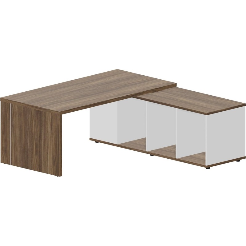 Изображение товара Стол руководителя угловой Norman NR180TSDWNBLWN с тумбой правый (орех/белый, 2100х1800х735 мм)