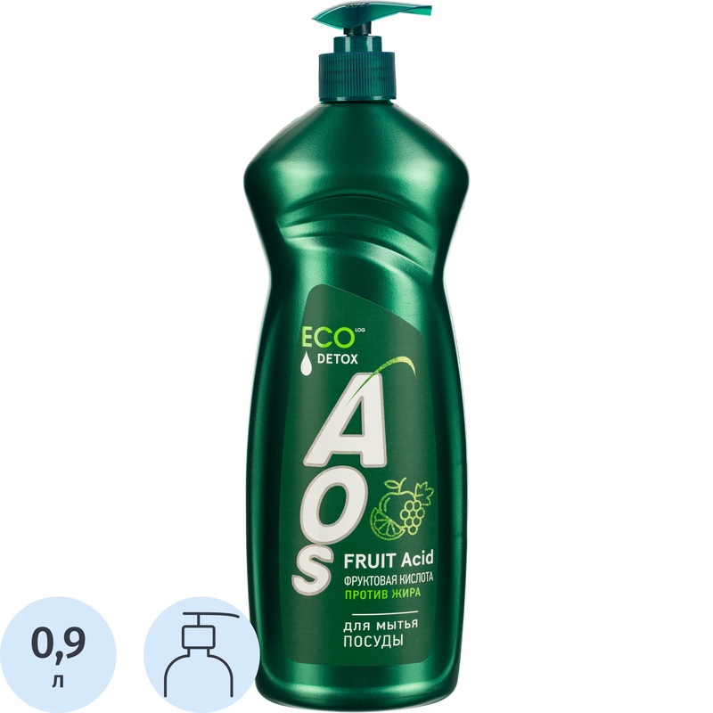 Изображение товара Средство для мытья посуды AOS гель 0.9 л с дозатором