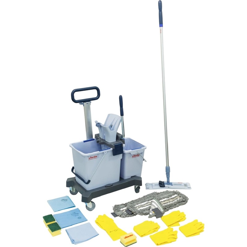 Изображение товара Набор для уборки Vileda Professional Выгодный старт (швабра, платформа на колесах, 2 ведра с отжимом, 3 МОПа + набор для уборки)