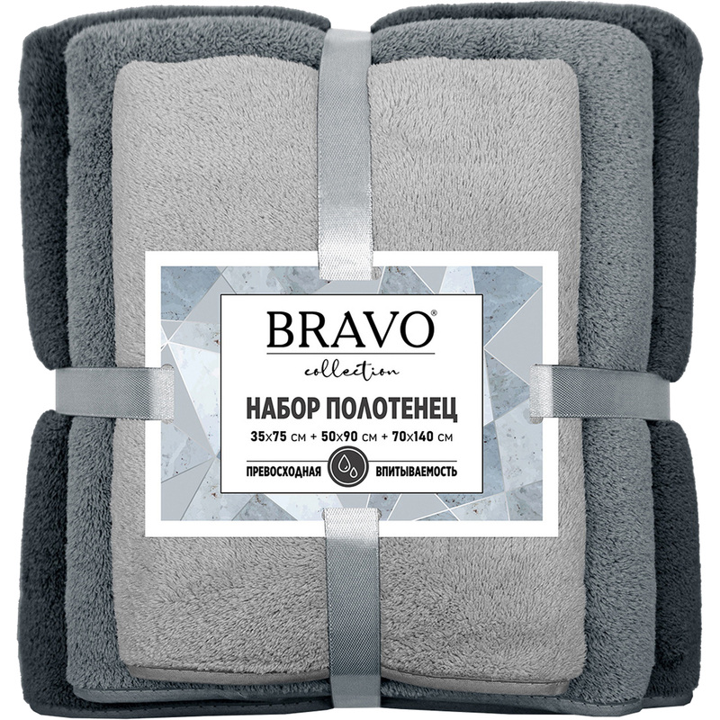 Изображение товара Набор полотенец микрофибра Сванк 3 шт в упаковке 35x75/50x90/70x140 см серый
