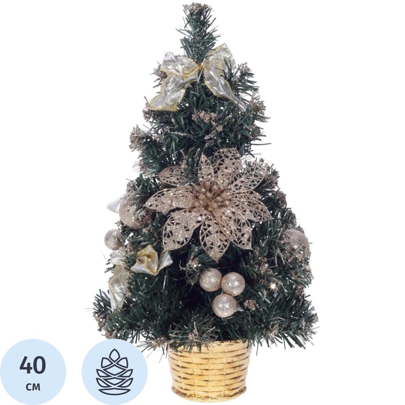 Изображение товара Искусственная новогодняя елка настольная 40 см с украшениями и подставкой