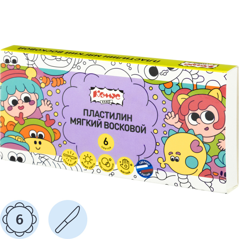 Изображение товара Пластилин мягкий восковой Комус Класс Миники 6 цветов 90 г