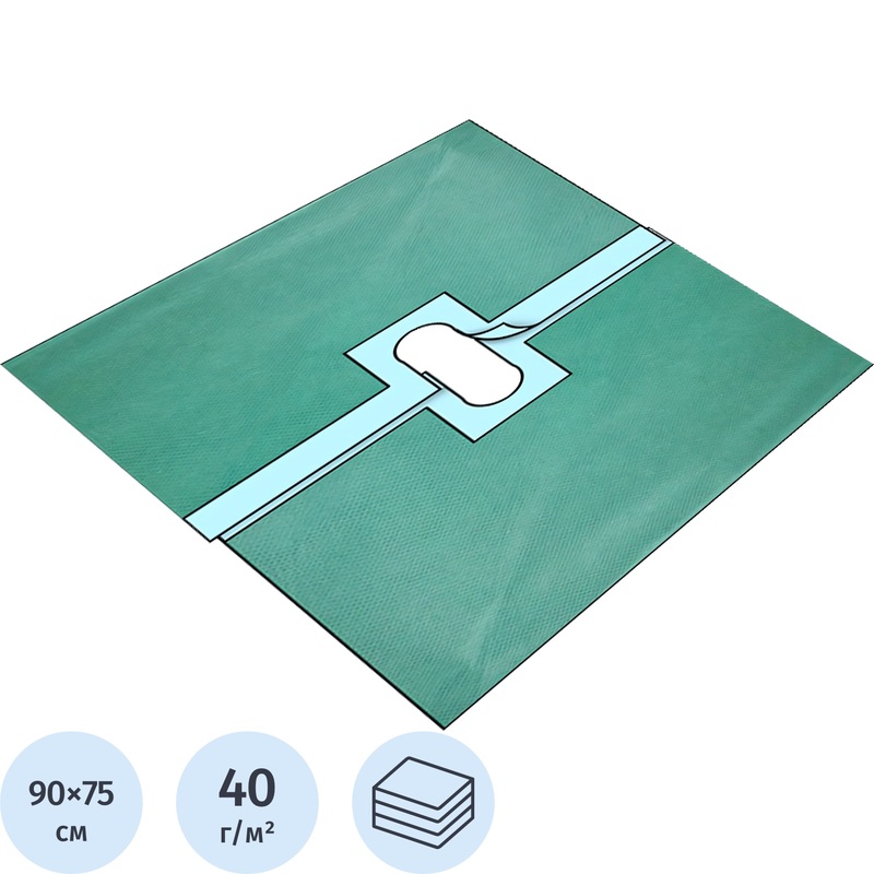 Изображение товара Одноразовая стерильная простыня Гекса 90x75 см голубая с самоклеящимся слоем