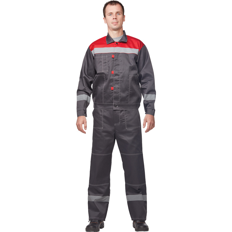 Изображение товара Костюм рабочий летний мужской л20-КБР с СОП серый/красный (размер 96-100 (48-50), рост 158-164)
