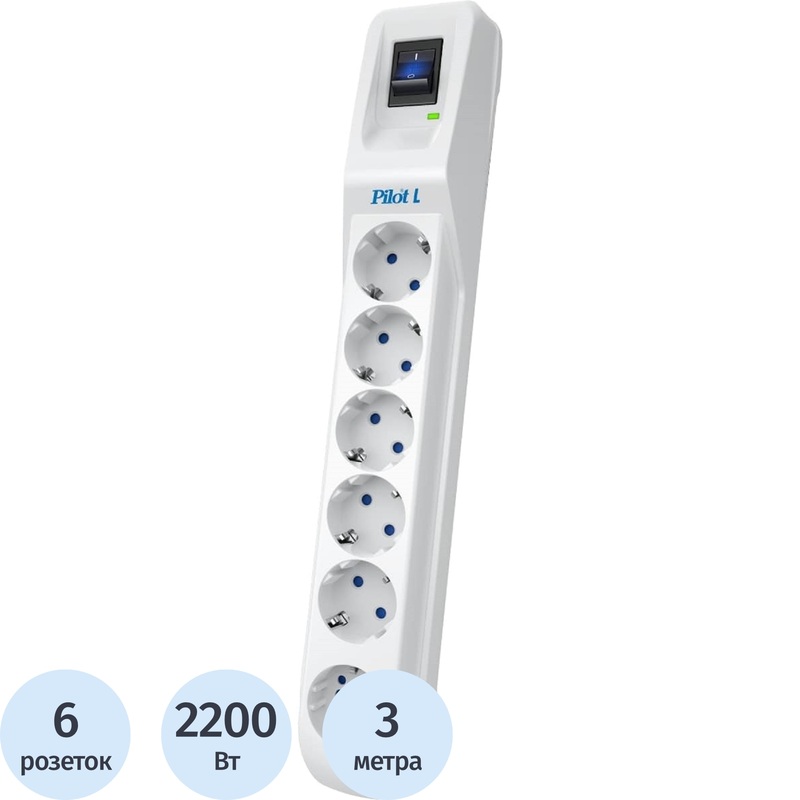 Изображение товара Сетевой фильтр ZIS Pilot L на 6 розеток 3 метра белый