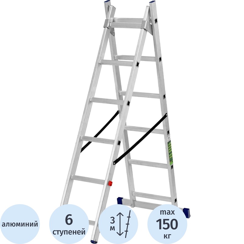 Изображение товара Лестница Сибртех алюминиевая двухсекционная 2x6 ступеней 97906