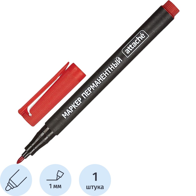 Изображение товара Перманентный маркер Attache красный с толщина линии 1 мм